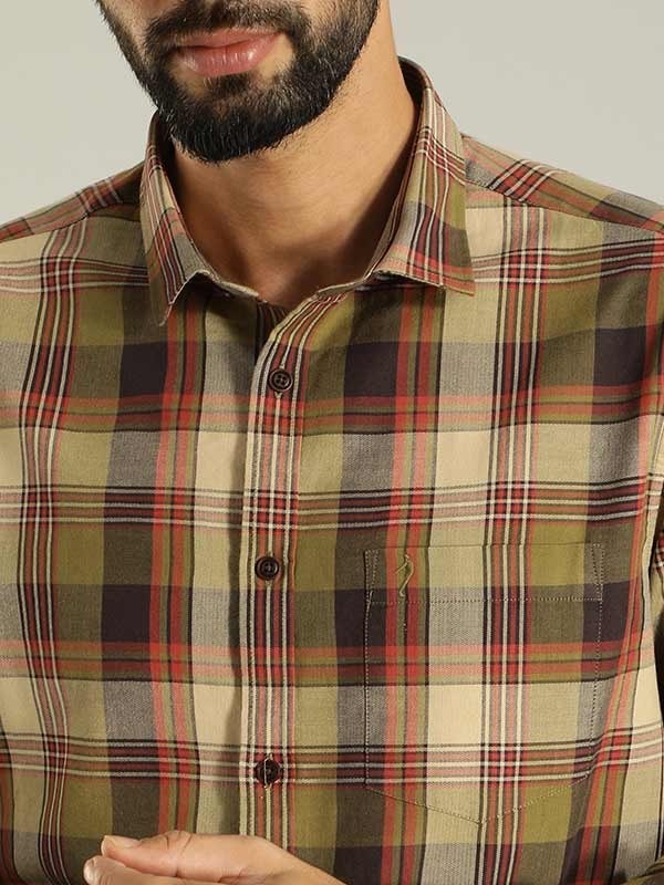 Indian Terrain Men's Slim Fit Full Sleeve Checkered Green Shirt